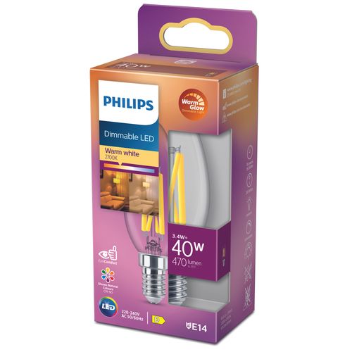 Philips Ledfilamentlamp Kaars Dimbaar Warm Wit E14 3,4w
