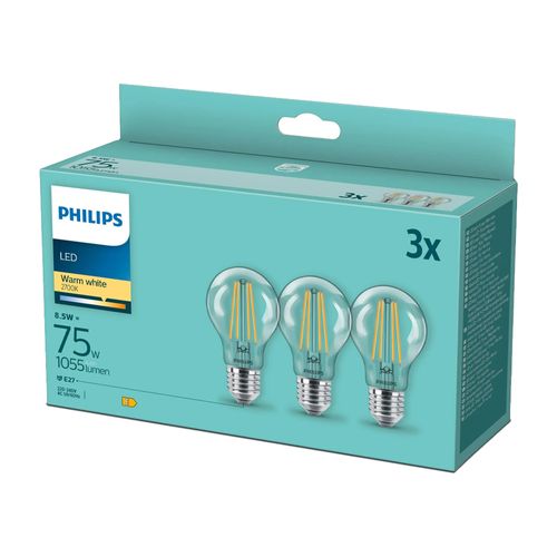 Philips Classic Led Lamp P45 E27 8.5w 2700k 1056lm 230v - Helder - 3-pack - Warm Wit